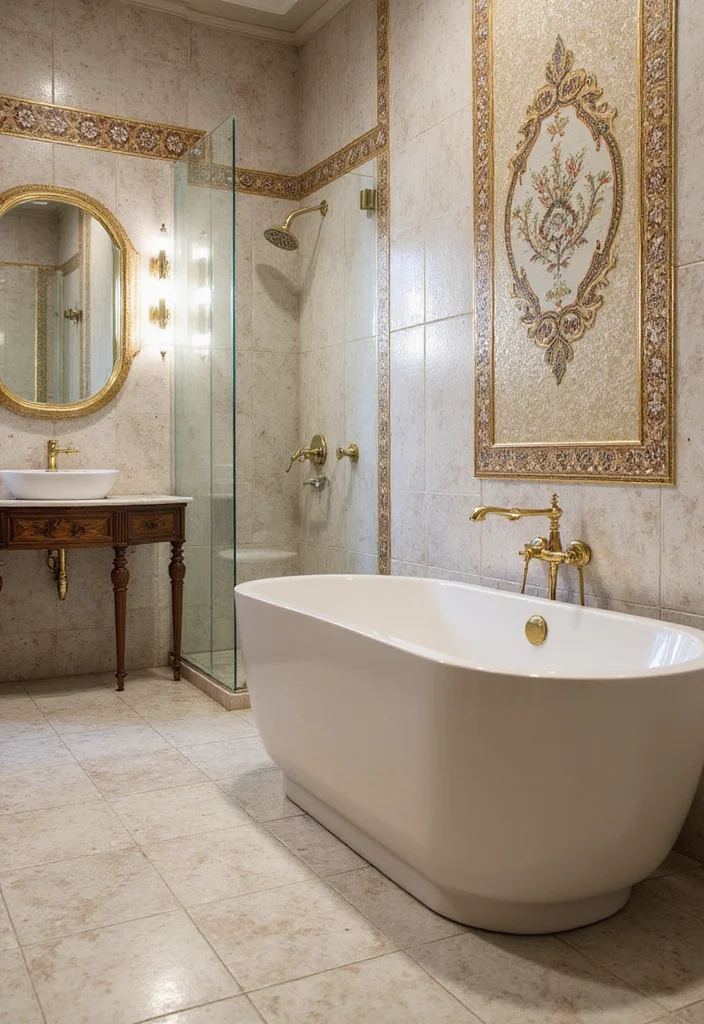 12 Golden Bathroom Ideas for Warm Elegant Luxe Style - 9. Decorative Tile