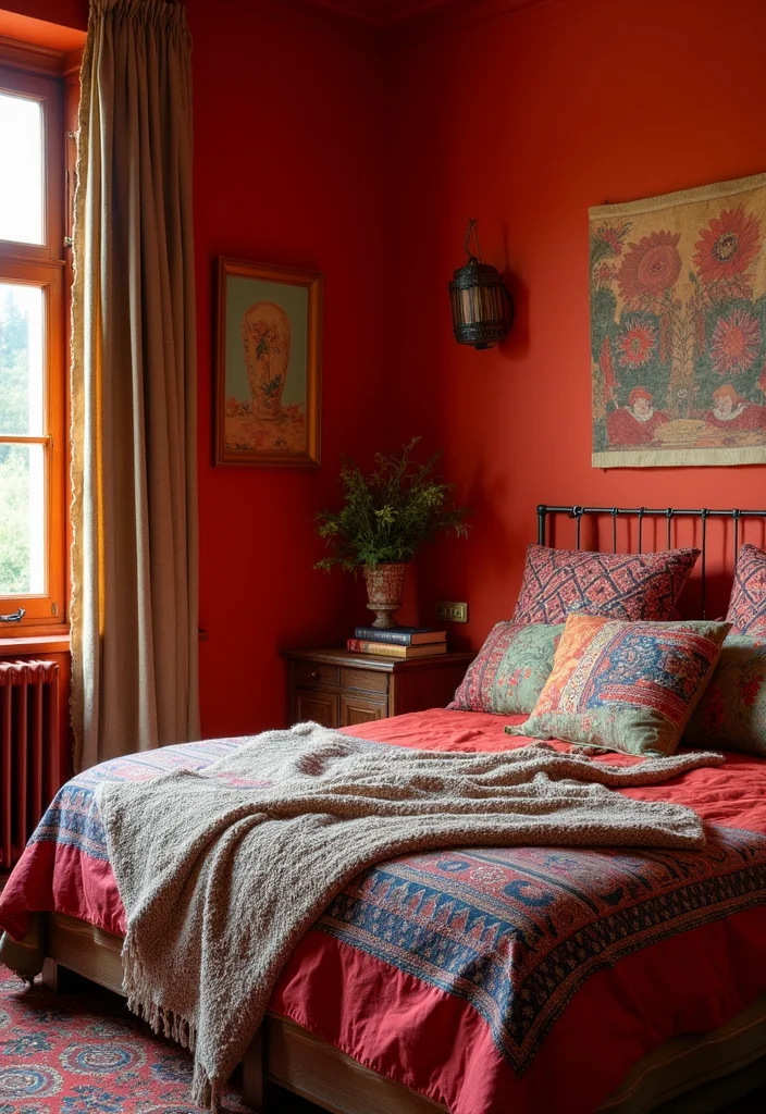 12 Indian Bedroom Ideas for Warm Colorful Cultural Style - 1. Rich Red and Orange Palette