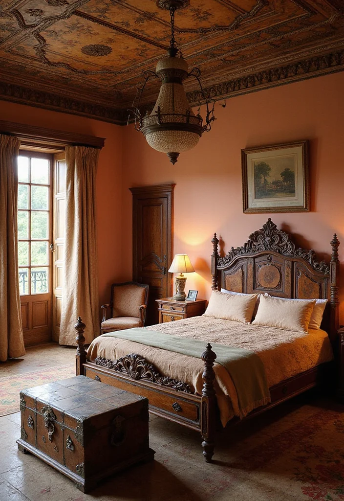 12 Indian Bedroom Ideas for Warm Colorful Cultural Style - 3. Vintage Indian Furniture