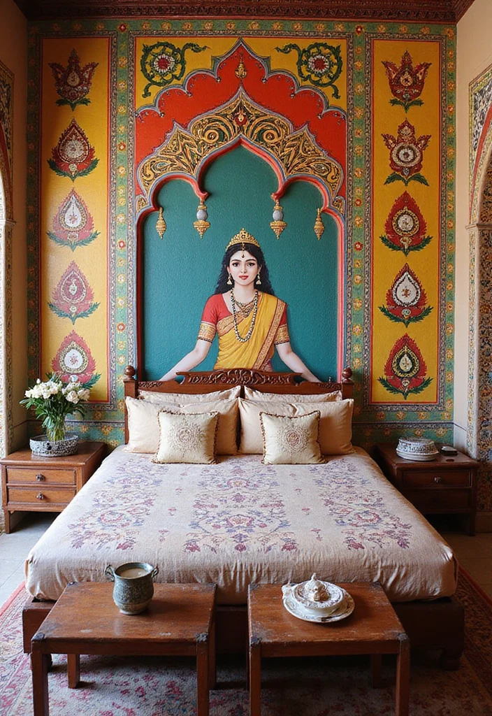 12 Indian Bedroom Ideas for Warm Colorful Cultural Style - 5. Hand-Painted Murals