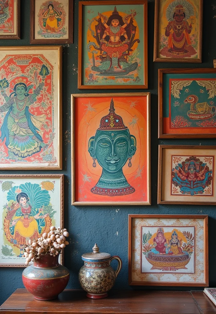 12 Indian Bedroom Ideas for Warm Colorful Cultural Style - 8. Colorful Wall Art