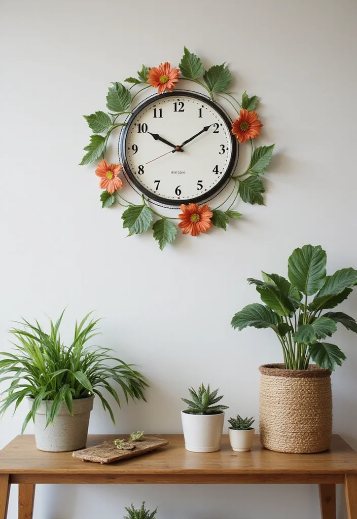 12 Kitchen Clocks Wall Ideas for Functional Decorative Style - 10. Nature-Inspired Clock with Floral Elements