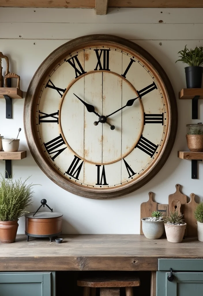 12 Kitchen Clocks Wall Ideas for Functional Decorative Style - 8. Farmhouse Style Clock with Distressed Finish