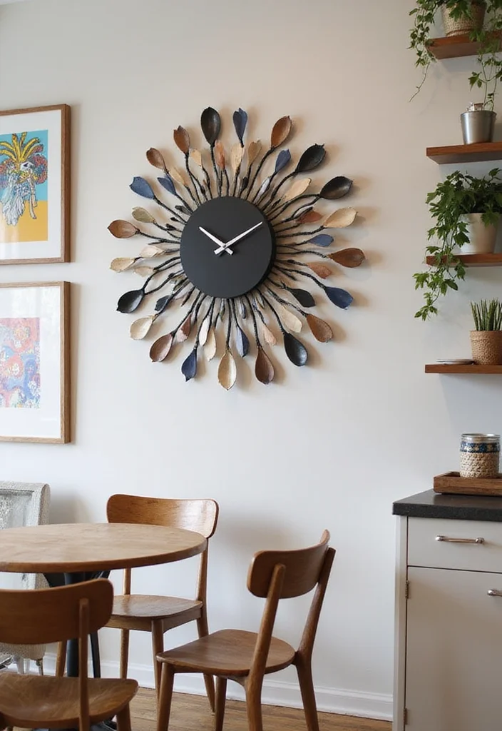 12 Kitchen Clocks Wall Ideas for Functional Decorative Style - 9. Artistic Clock with Unique Shapes