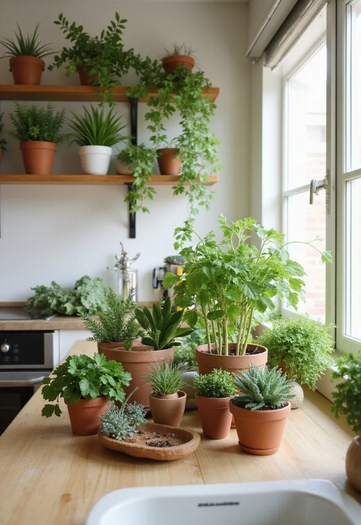 12 Kitchen Ideas Beige for Warm Soft Neutral Comfort - 8. Integrate Greenery