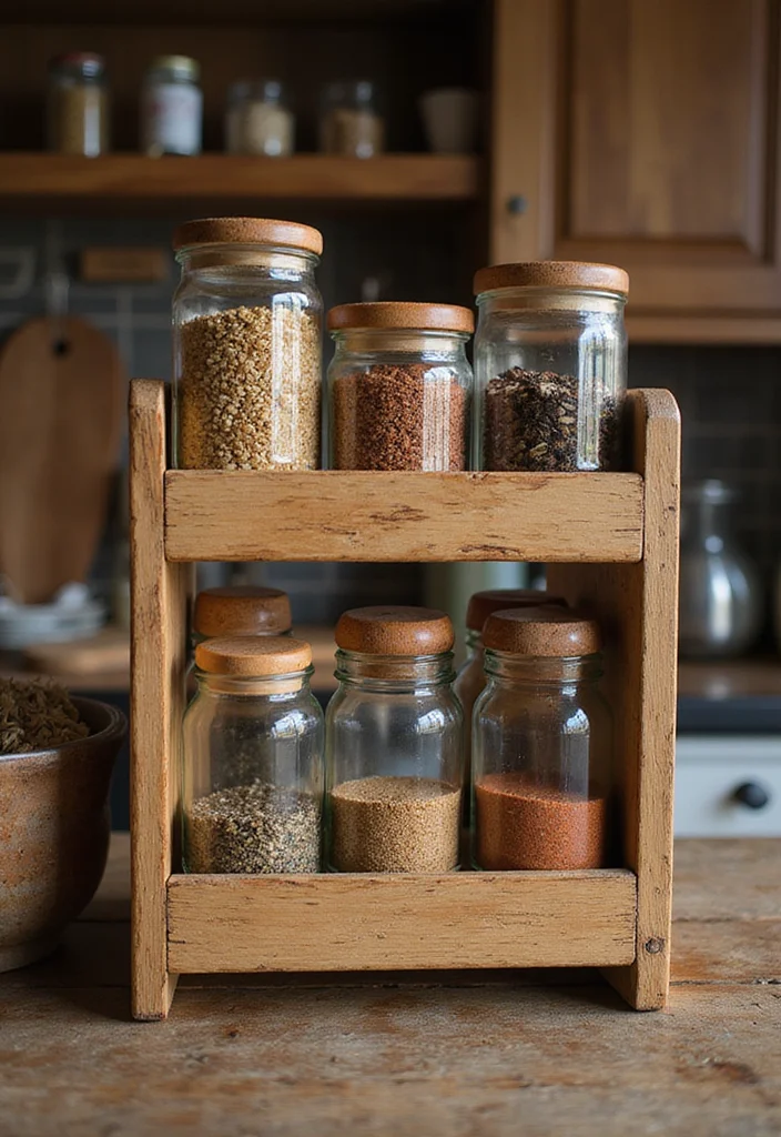 12 Kitchen Spice Rack Ideas for Organized Accessible Cooking - 2. Rustic Wooden Spice Rack