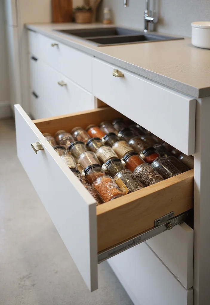 12 Kitchen Spice Rack Ideas for Organized Accessible Cooking - 4. Pull-Out Spice Drawer