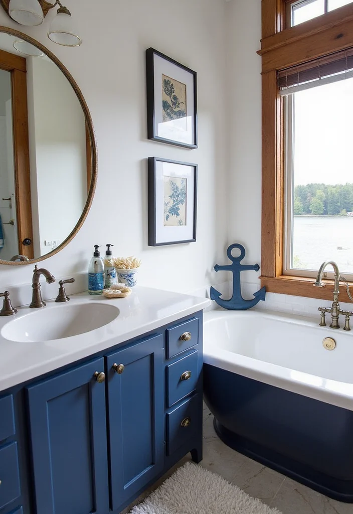 12 Lake House Bathroom Ideas for Breezy Relaxed Coastal Living - 1. Nautical Bliss: Anchors Aweigh!