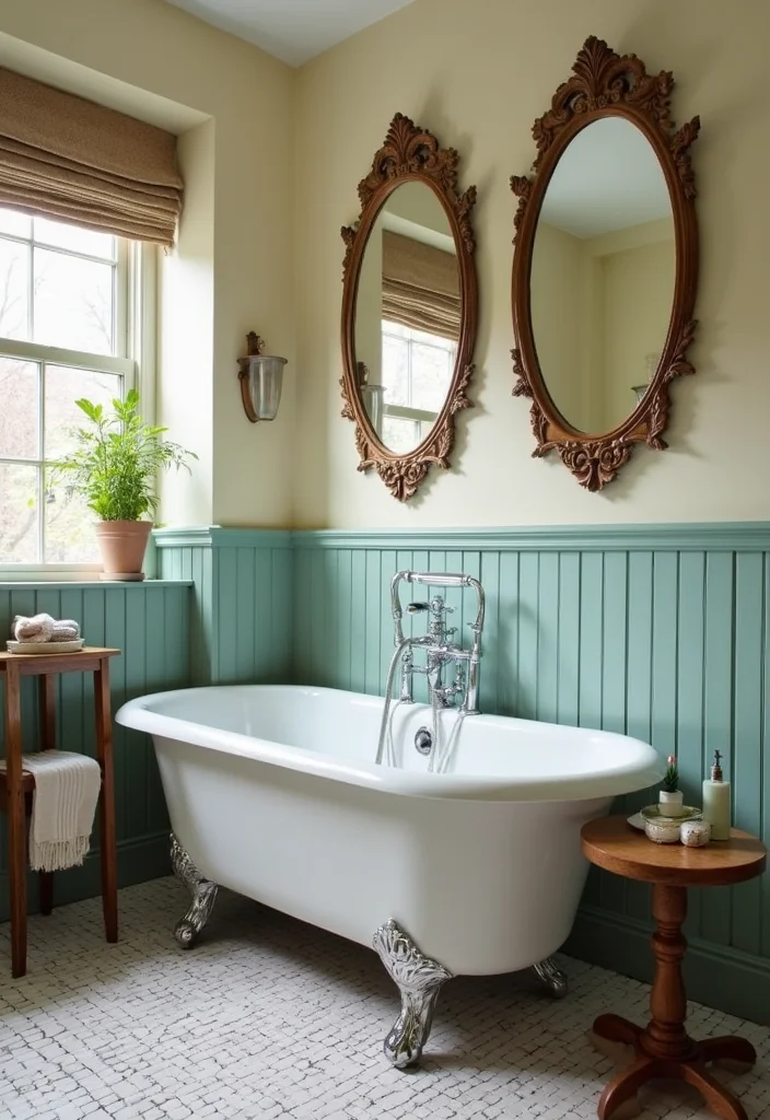 12 Lake House Bathroom Ideas for Breezy Relaxed Coastal Living - 6. Vintage Elegance: Old-Fashioned Meets Modern
