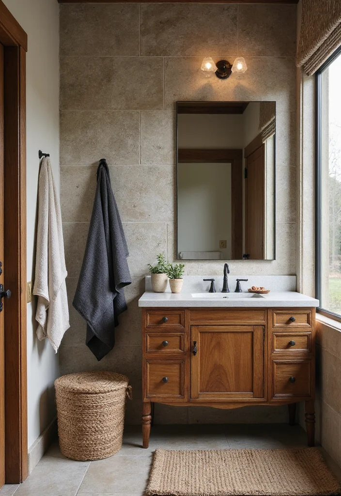 12 Lake House Bathroom Ideas for Breezy Relaxed Coastal Living - 8. Textured Touches: Mix and Match Materials