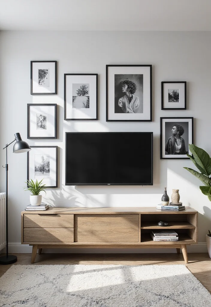 12 Living Room Wall Decor Ideas Around TV for Clean Stylish Framing - 1. Framed Gallery Wall