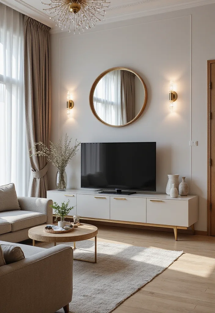 12 Living Room Wall Decor Ideas Around TV for Clean Stylish Framing - 10. Wall Mirrors