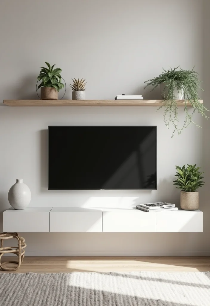 12 Living Room Wall Decor Ideas Around TV for Clean Stylish Framing - 2. Minimalist Floating Shelves