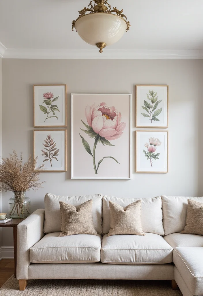12 Magnolia Living Room Ideas for Soft Elegant Comfortable Spaces - 6. Elegant Wall Art