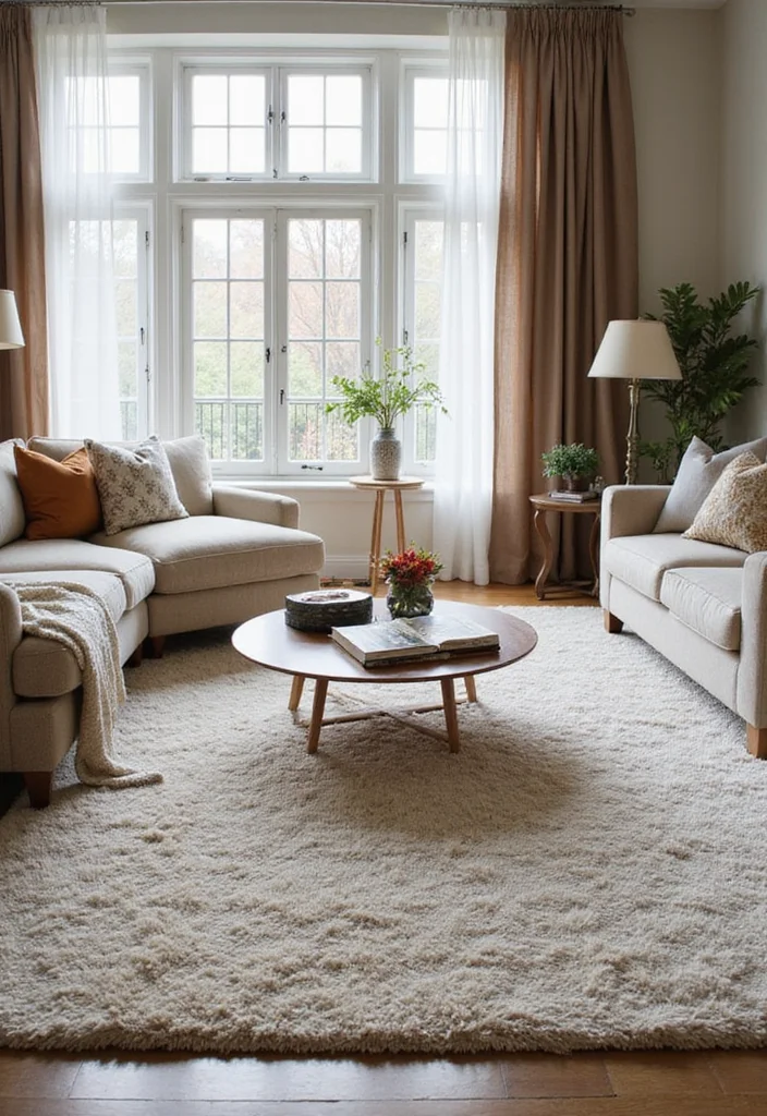 12 Magnolia Living Room Ideas for Soft Elegant Comfortable Spaces - 9. Cozy Area Rugs