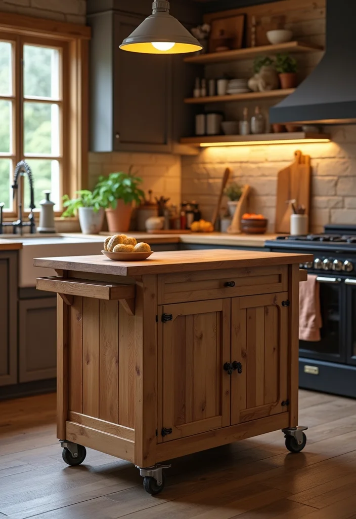 12 Mobile Kitchen Island Ideas for Flexible Prep and Storage - 1. Rustic Wooden Charm