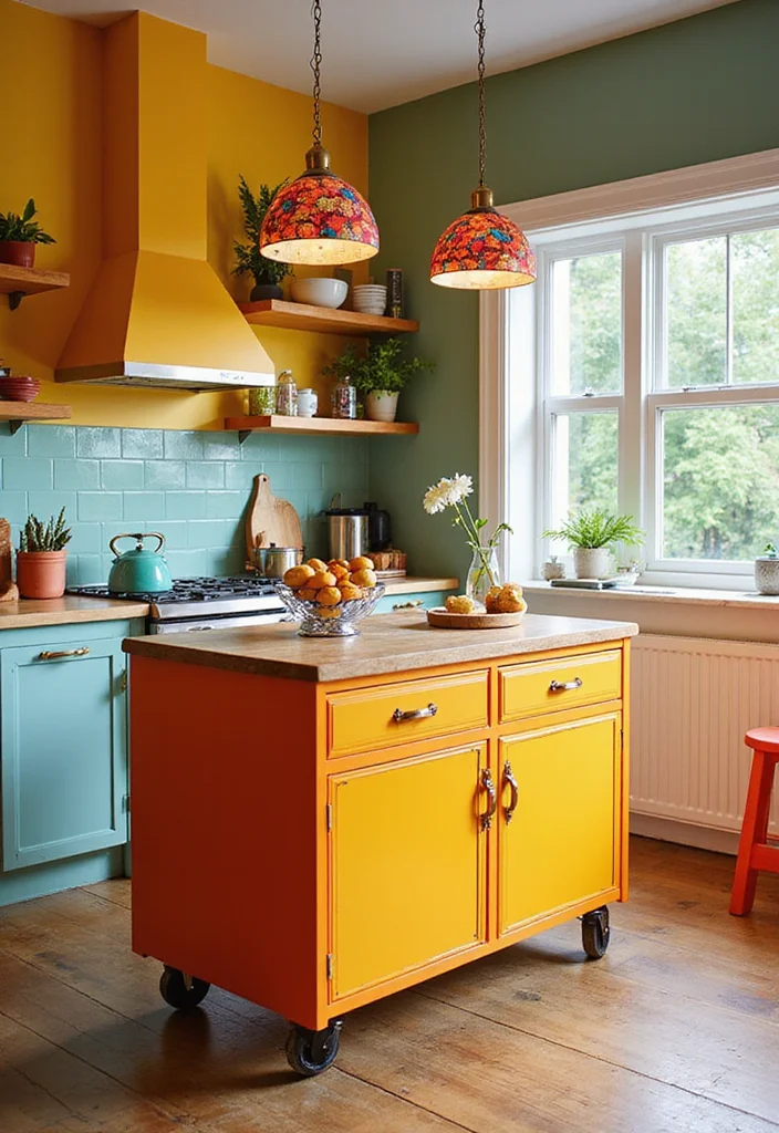 12 Mobile Kitchen Island Ideas for Flexible Prep and Storage - 6. Colorful and Playful