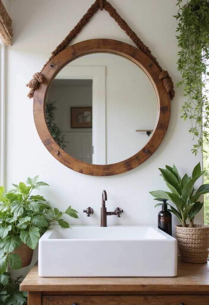 12 Modern Bathroom Mirror Ideas for Sleek Bright Updated Look - 1. Circular Mirrors with Natural Wood Frames