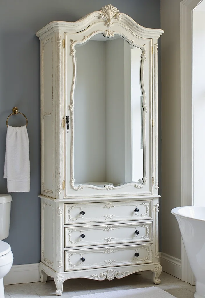 12 Modern Bathroom Mirror Ideas for Sleek Bright Updated Look - 3. Vintage-Inspired Mirrored Cabinets