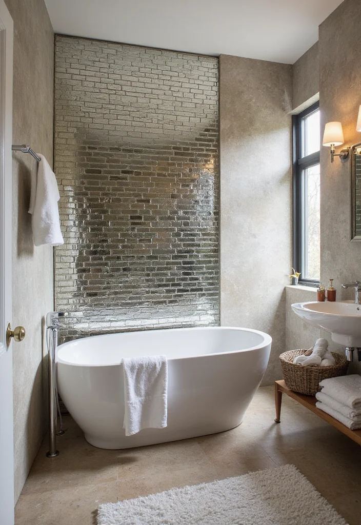 12 Modern Bathroom Mirror Ideas for Sleek Bright Updated Look - 9. Mirrored Tiles for a Chic Accent Wall