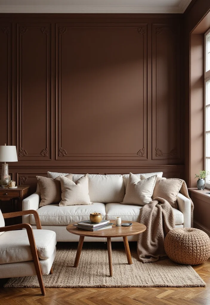 12 Modern Living Room Paint Color Ideas for Updated Calm Interiors - 11. Rich Chocolate Brown