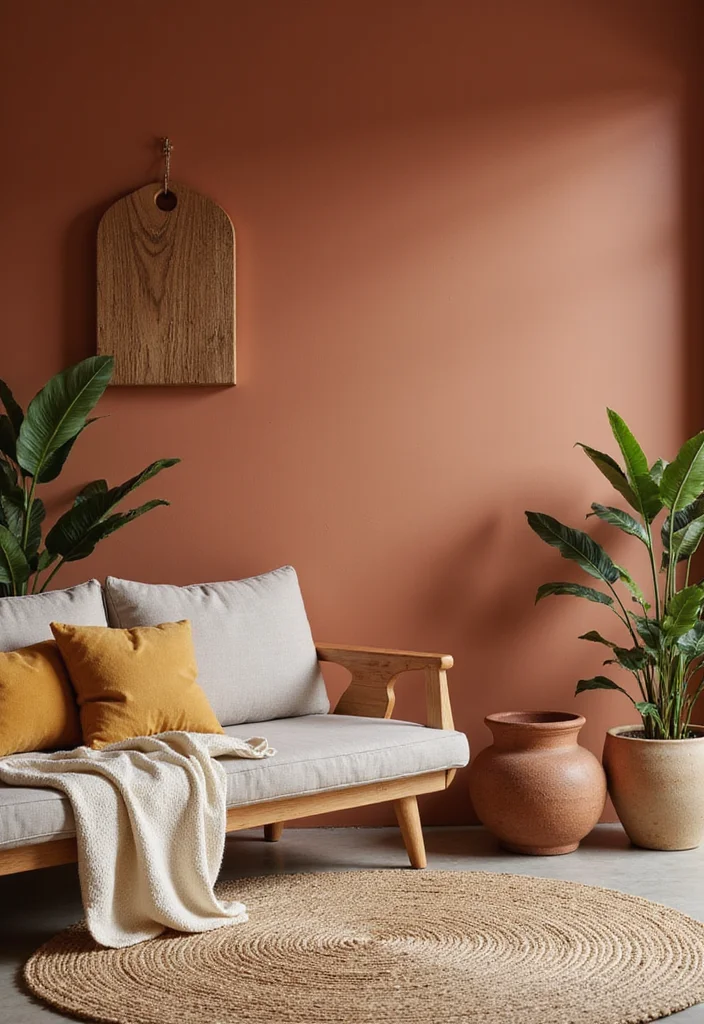 12 Modern Living Room Paint Color Ideas for Updated Calm Interiors - 3. Warm Terracotta
