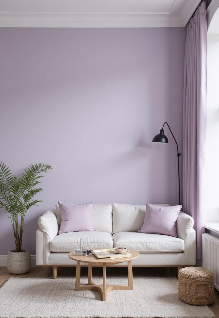 12 Modern Living Room Paint Color Ideas for Updated Calm Interiors - 4. Pale Lavender