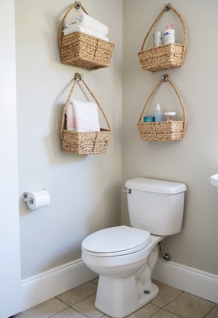 12 Small Bathroom Ideas Shower Only for Efficient Minimal Use - 9. Hanging Storage Baskets