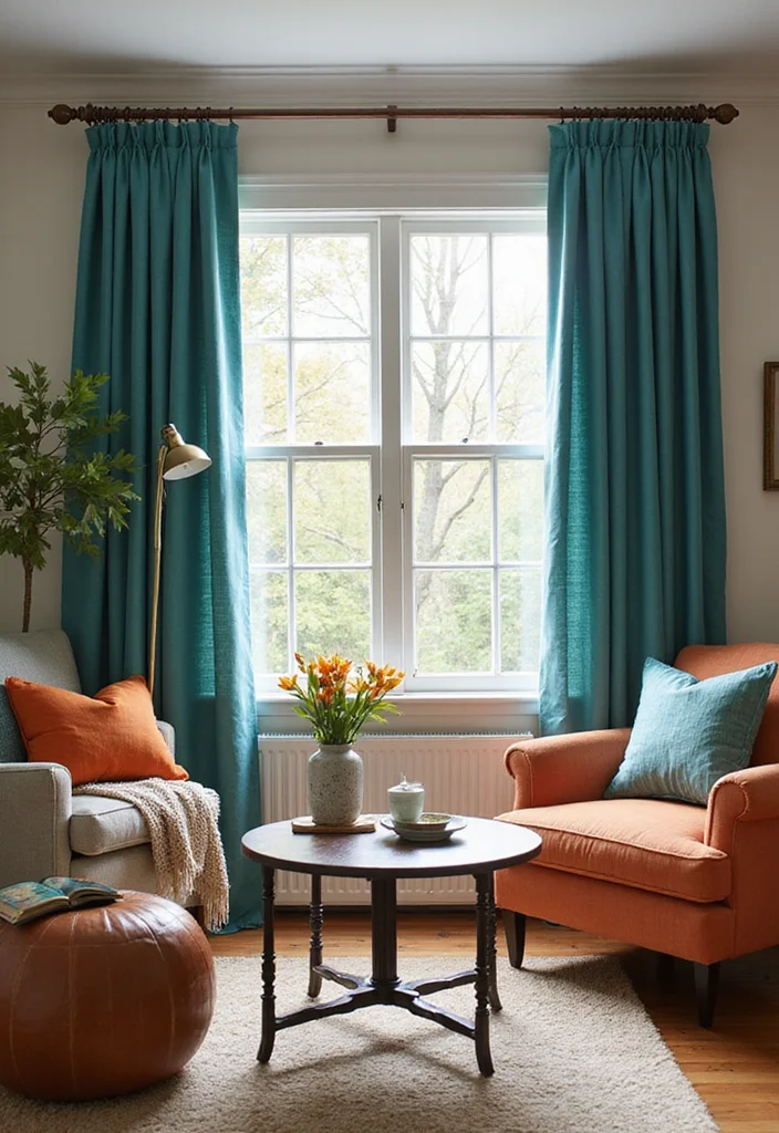 12 Teal Curtains Living Room Ideas for Fresh Rich Color - 11. Seasonal Changes with Teal Themes
