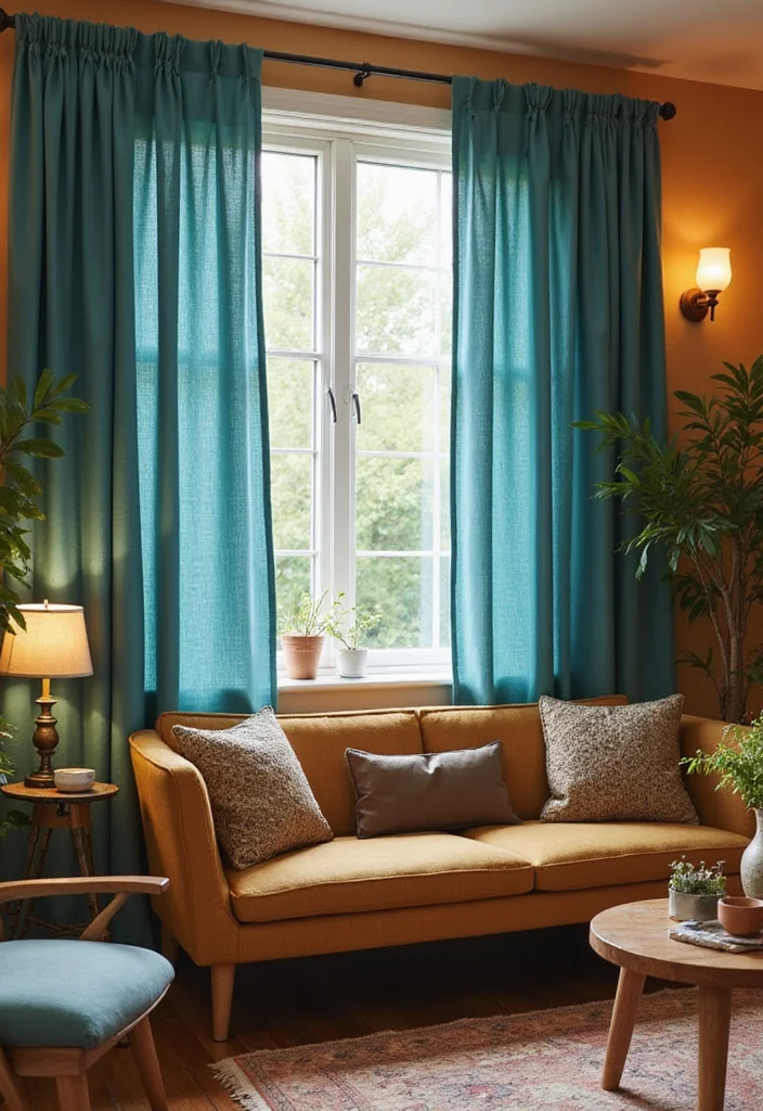 12 Teal Curtains Living Room Ideas for Fresh Rich Color - 4. Warm Earthy Tones for Cozy Vibes