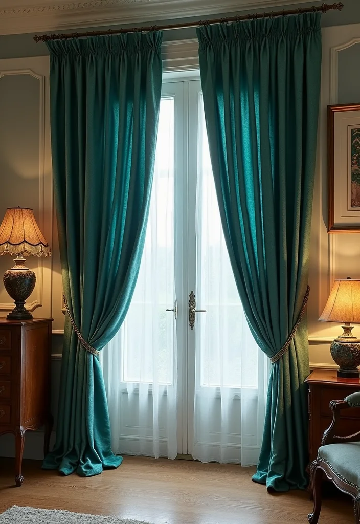 12 Teal Curtains Living Room Ideas for Fresh Rich Color - 6. Vintage Charm with Textured Fabrics