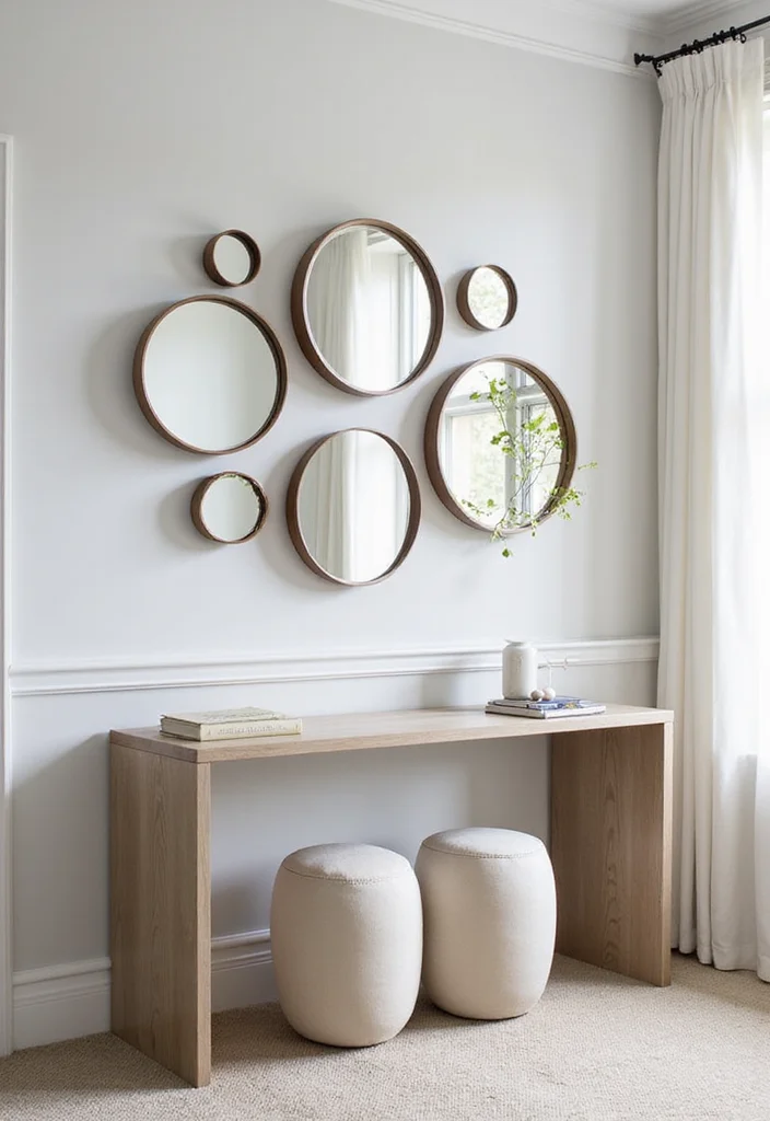 12 Wall Mirror Ideas Living Room for Light Space and Modern Style - 1. Round Mirrors for Soft Elegance