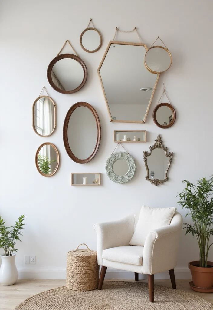 12 Wall Mirror Ideas Living Room for Light Space and Modern Style - 7. Asymmetrical Mirror Arrangements