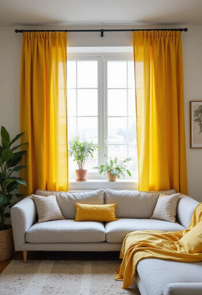 12 Yellow Curtains Living Room Ideas for Bright Cheerful Warmth - 1. Bright and Bold Sunshine Yellow