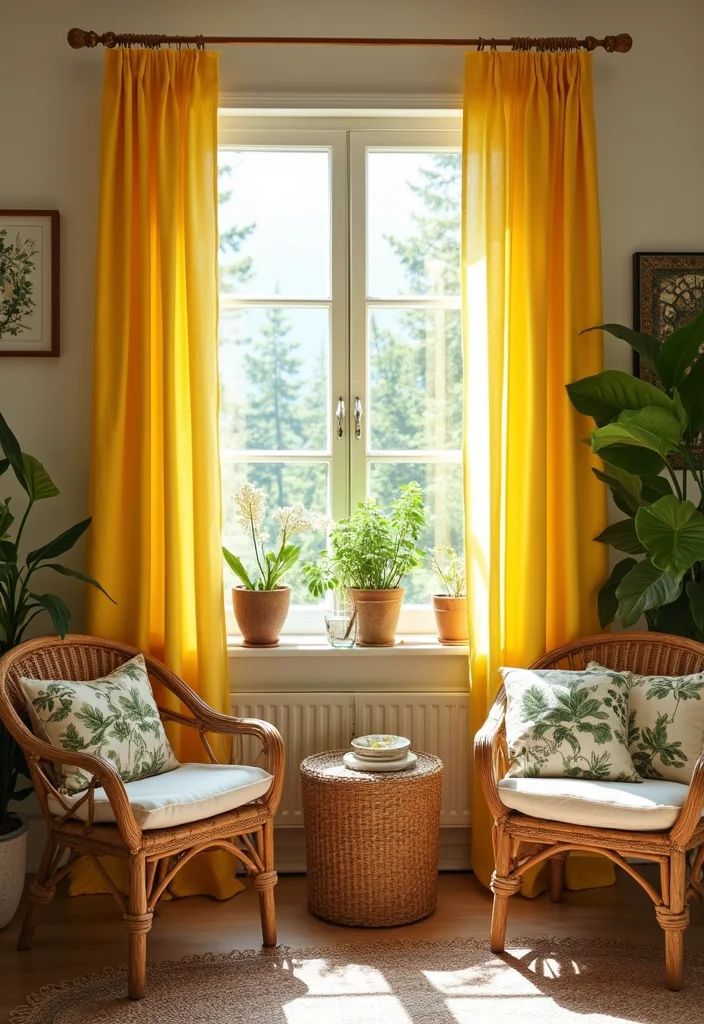 12 Yellow Curtains Living Room Ideas for Bright Cheerful Warmth - 10. Outdoor-Inspired Yellow Decor