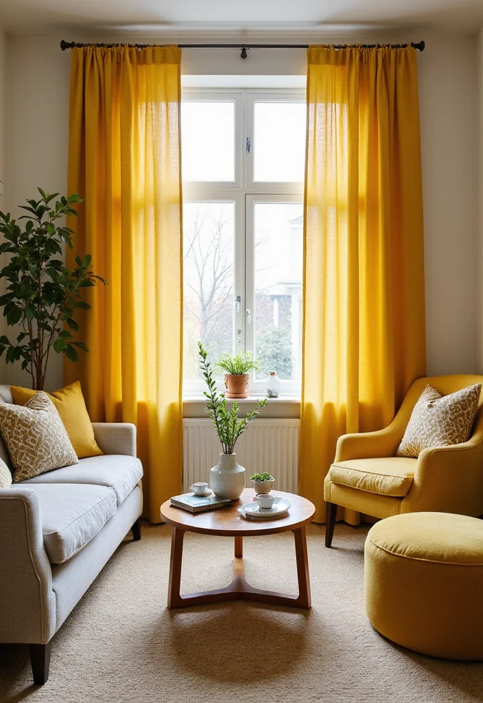 12 Yellow Curtains Living Room Ideas for Bright Cheerful Warmth - 12. Seasonal Switches with Yellow