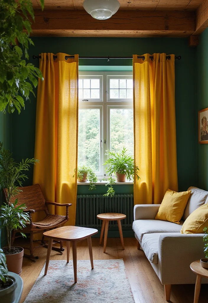 12 Yellow Curtains Living Room Ideas for Bright Cheerful Warmth - 2. Soft Mustard for a Cozy Touch