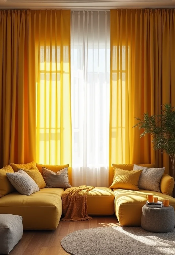 12 Yellow Curtains Living Room Ideas for Bright Cheerful Warmth - 4. Layering Textures for Depth
