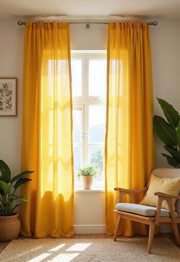 12 Yellow Curtains Living Room Ideas for Bright Cheerful Warmth - 5. Eco-Friendly Fabric Choices