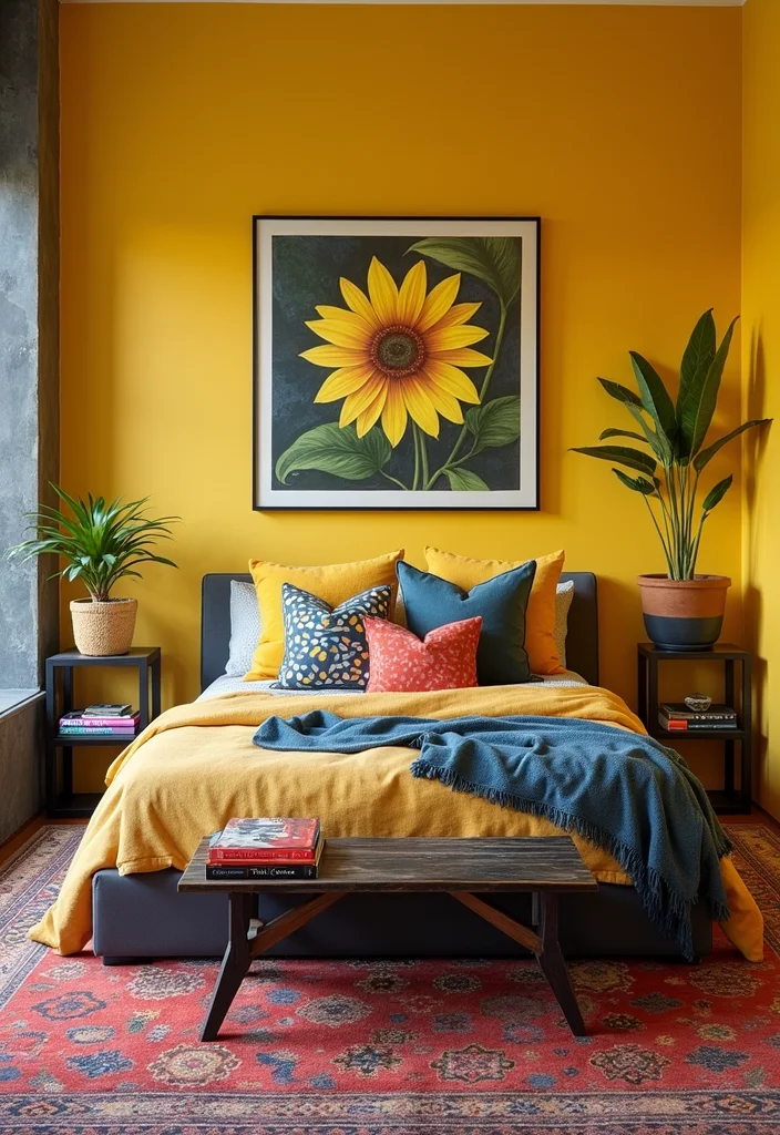 12 Yellow Walls Bedroom Ideas for Bright Cheerful Warmth - 2. Bold Sunflower Yellow for a Statement Look