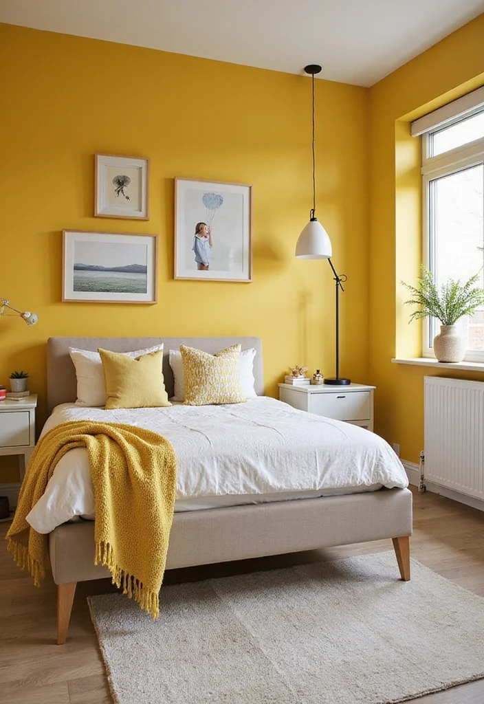 12 Yellow Walls Bedroom Ideas for Bright Cheerful Warmth - 4. Bright Buttercup Yellow Accents