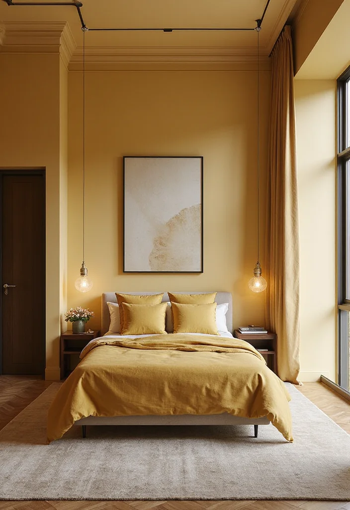 12 Yellow Walls Bedroom Ideas for Bright Cheerful Warmth - 7. Muted Golden Yellow for a Sophisticated Touch