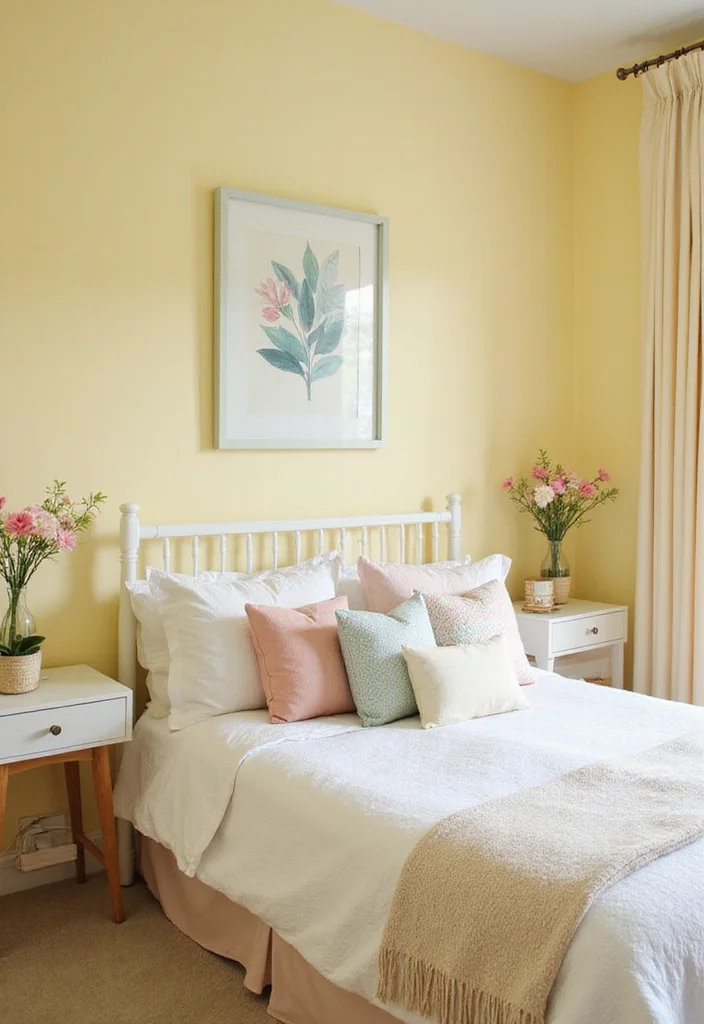 12 Yellow Walls Bedroom Ideas for Bright Cheerful Warmth - 8. Cheerful Buttercream Yellow with Pastel Accents