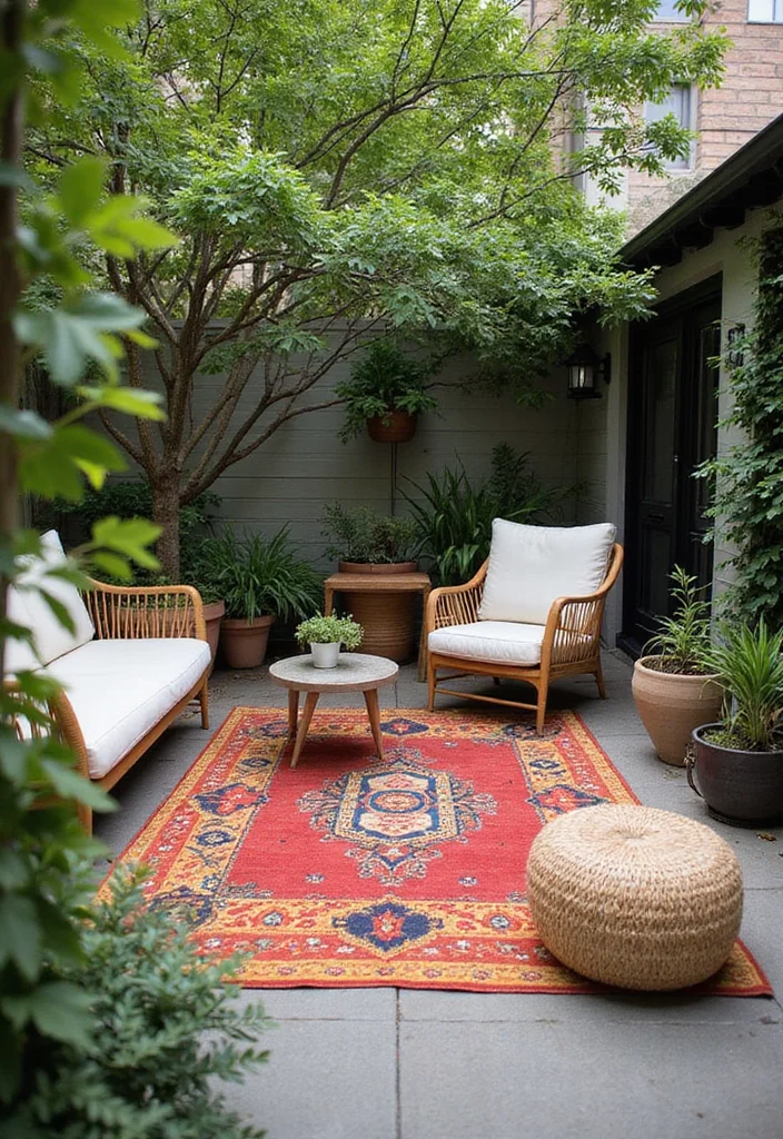 14 Modern Backyard Ideas for Sleek Stylish Outdoor Living - 11. Outdoor Rugs