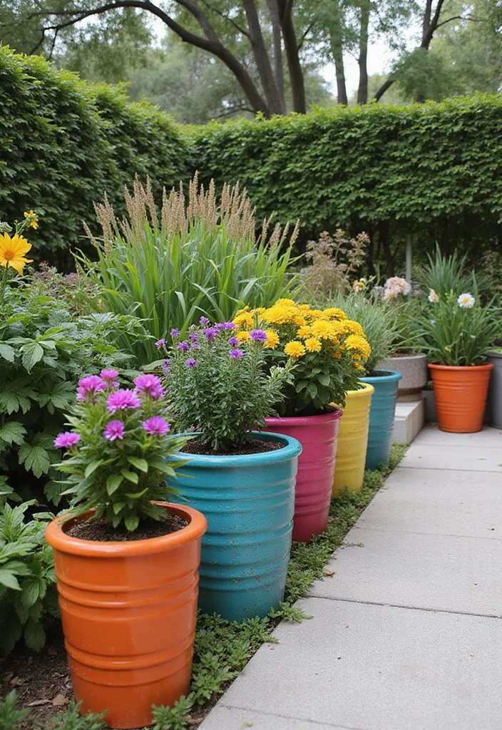 14 Modern Backyard Ideas for Sleek Stylish Outdoor Living - 12. Colorful Planters