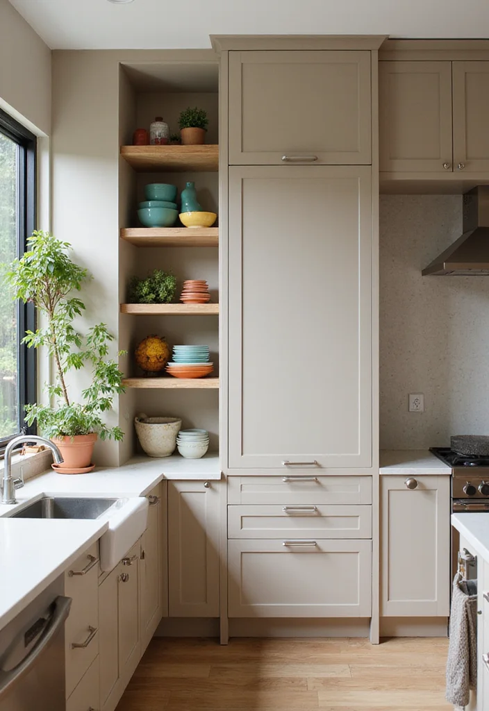 12 Tall Kitchen Cabinets Ideas for Maximum Vertical Storage - 2. Open Shelving Above Cabinets 1