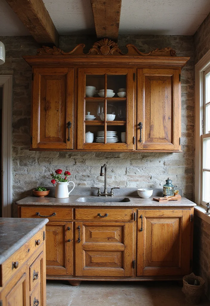 12 Tall Kitchen Cabinets Ideas for Maximum Vertical Storage - 6. Vintage Charm with Tall Cabinets 1