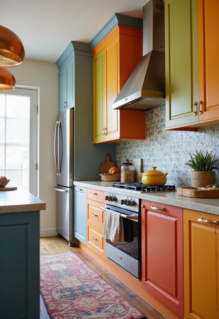 12 Tall Kitchen Cabinets Ideas for Maximum Vertical Storage - 8. Colorful Accents in Tall Cabinets 1