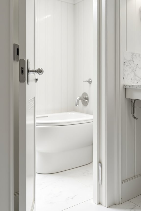 bathroom door width constraints from plumbing fixtures