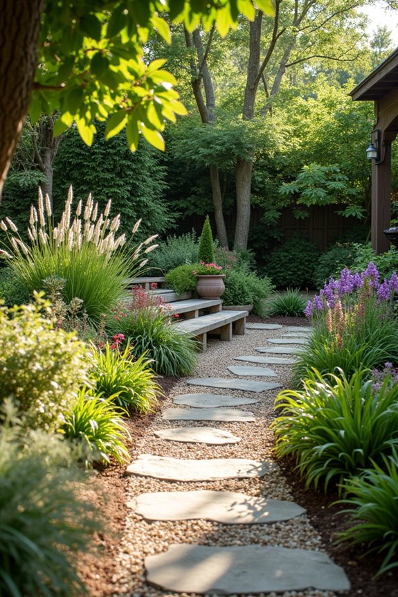 garden rooms with pathways planting containers